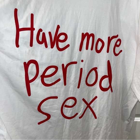 Men graphic T-shirt one size small difference big “HAVE MORE PERIOD SEX” 34” pit - Picture 4 of 4
